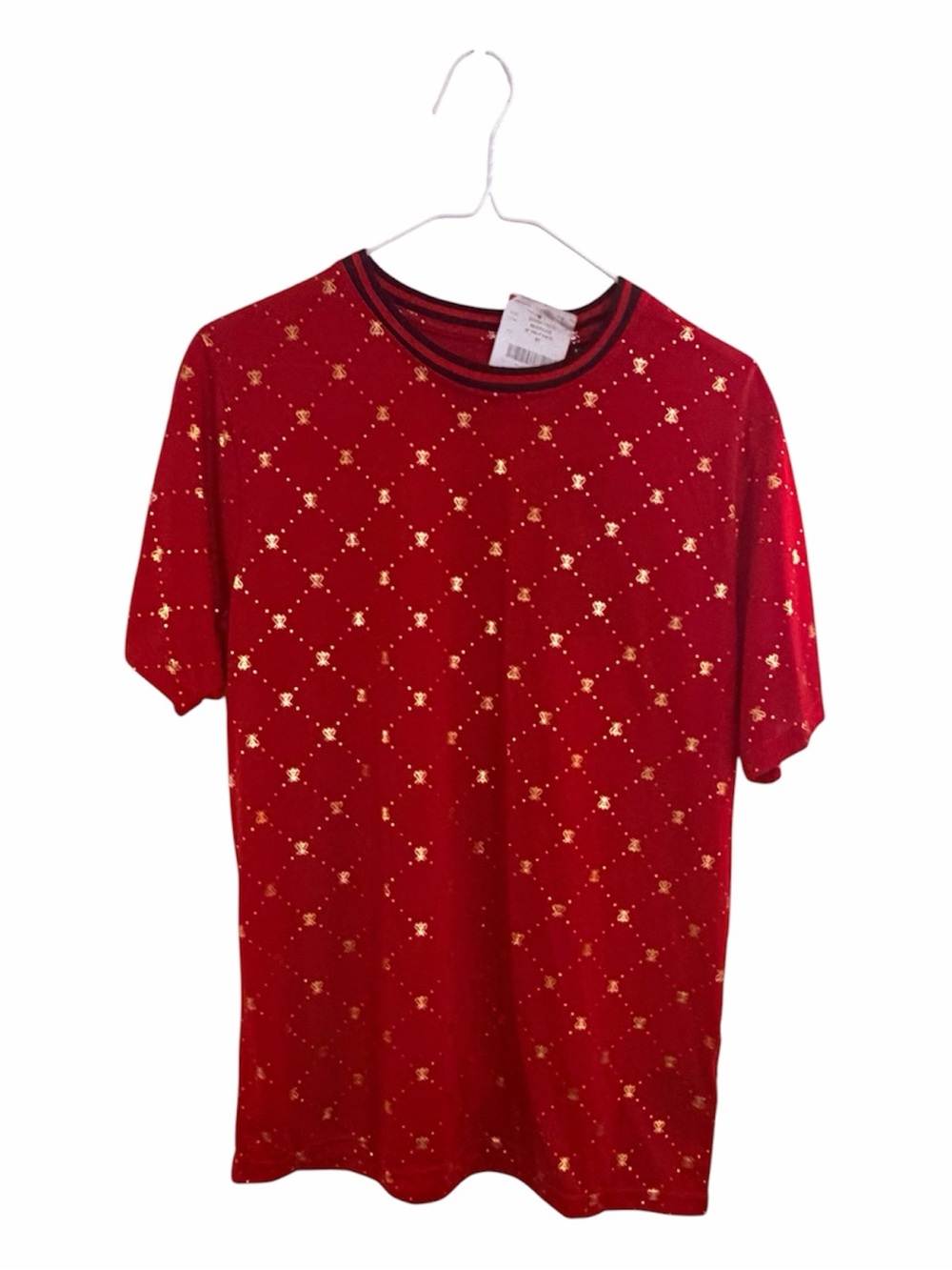 Red Short Sleeve Tee with Gold Dot Pattern